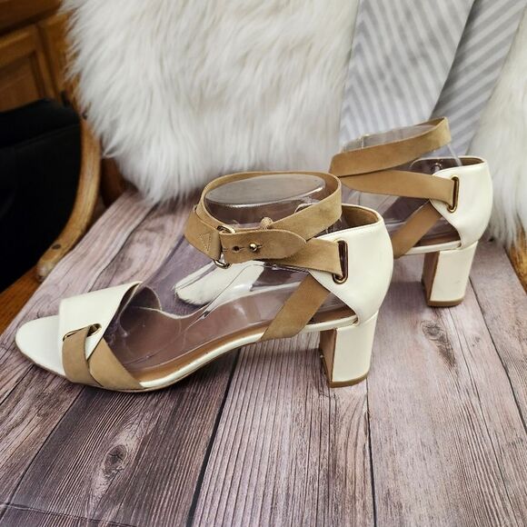 Pierre Hardy Cream/Tan Vtg Leather Ankle Wrap Block Heel Shoes Sz 40/9 - Picture 2 of 16